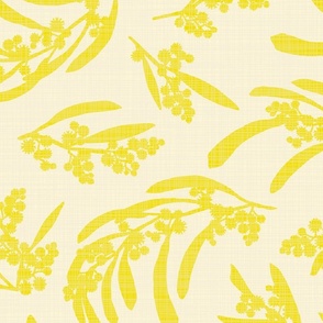 scattered wattle silhouette linen - yellow on cream