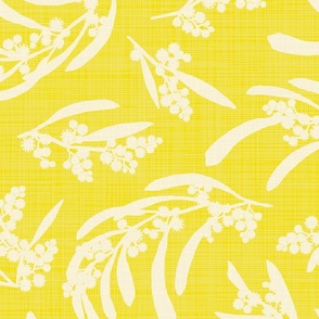 scattered wattle silhouette linen - cream on yellow