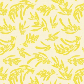 small scale scattered wattle silhouette linen - yellow on cream