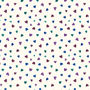 mini watercolour hearts spaced scattered - dark pastel