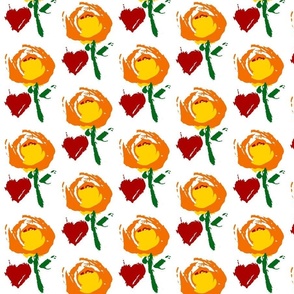  Folk Art Hearts & Flowers - Orange & White