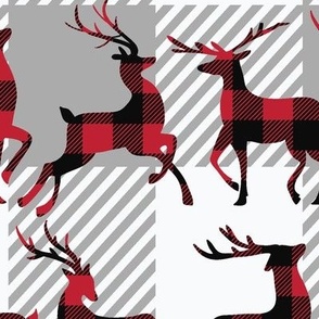 Buffalo Plaid Reindeer With Grey Plaid Background - Large Scale