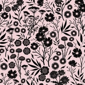 Dainty Black Wildflower Silhouettes in Cotton Candy Pink