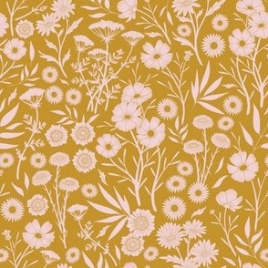 Dainty Cotton Candy Pink Wildflower Silhouettes in Mustard