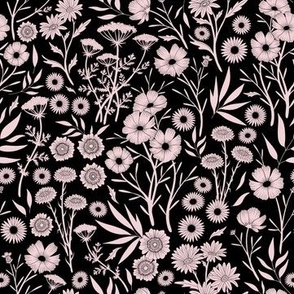 Dainty Cotton Candy Pink Wildflower Silhouettes in Black