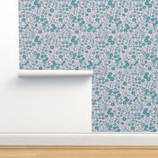 Dainty Lagoon Blue Wildflower Silhouettes in Cotton Candy Pink