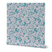 Dainty Lagoon Blue Wildflower Silhouettes in Cotton Candy Pink