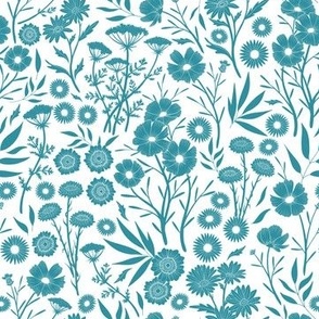 Dainty Lagoon Blue Wildflower Silhouettes in White