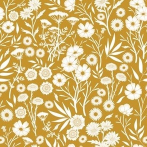 Dainty White Wildflower Silhouettes in Mustard