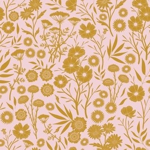 Dainty Mustard Wildflower Silhouettes in Cotton Candy Pink