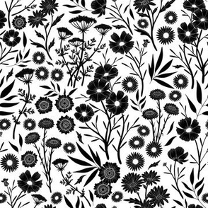 Dainty Black Wildflower Silhouettes in White