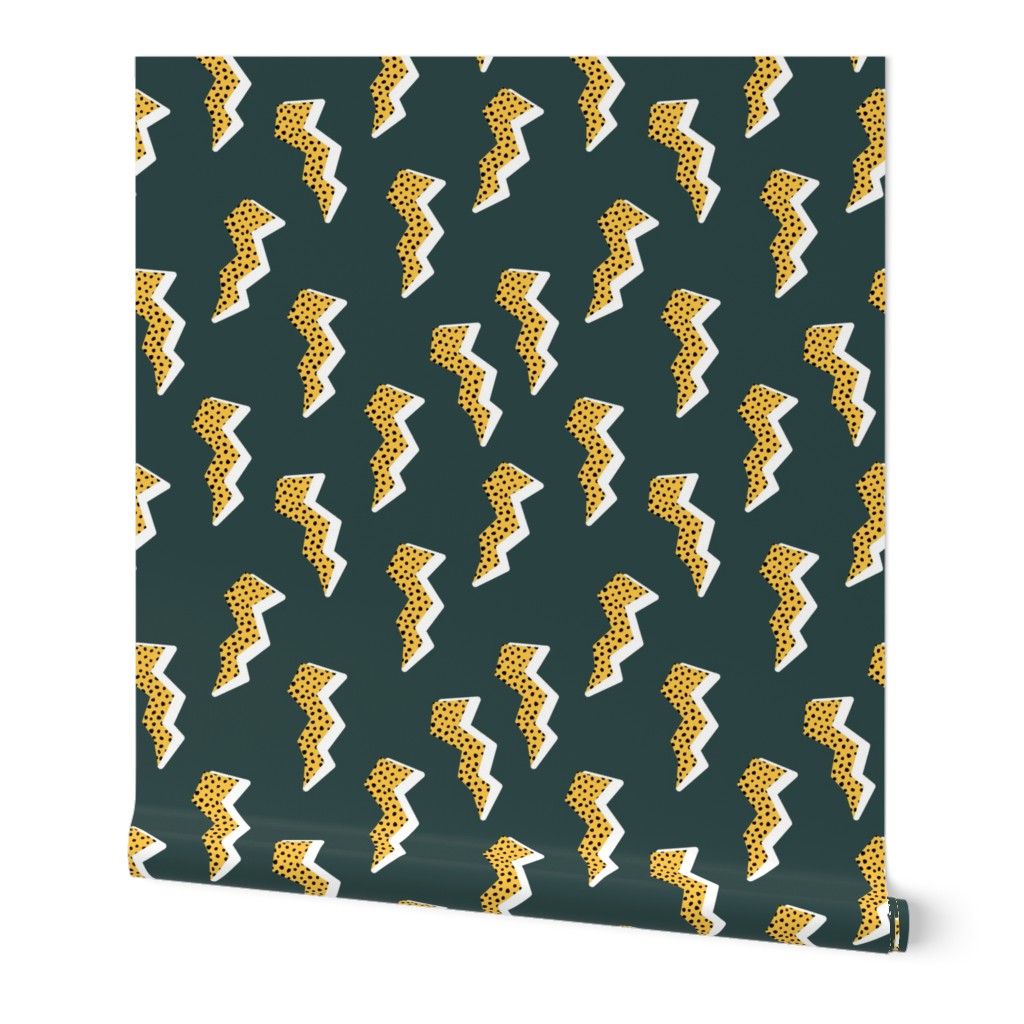 Jungle cheetah lightening and thunder storm abstract pop trend design neutral forest green yellow Mini 