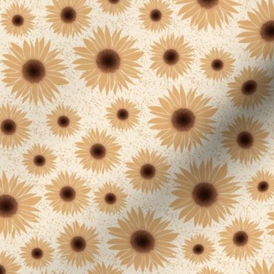 Jumbo Scale - Sunflowers - Ditsy Tightly Placed on a Cream Textured Background