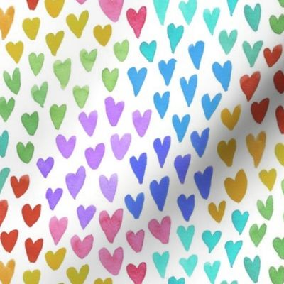 Rainbow confetti hearts on white