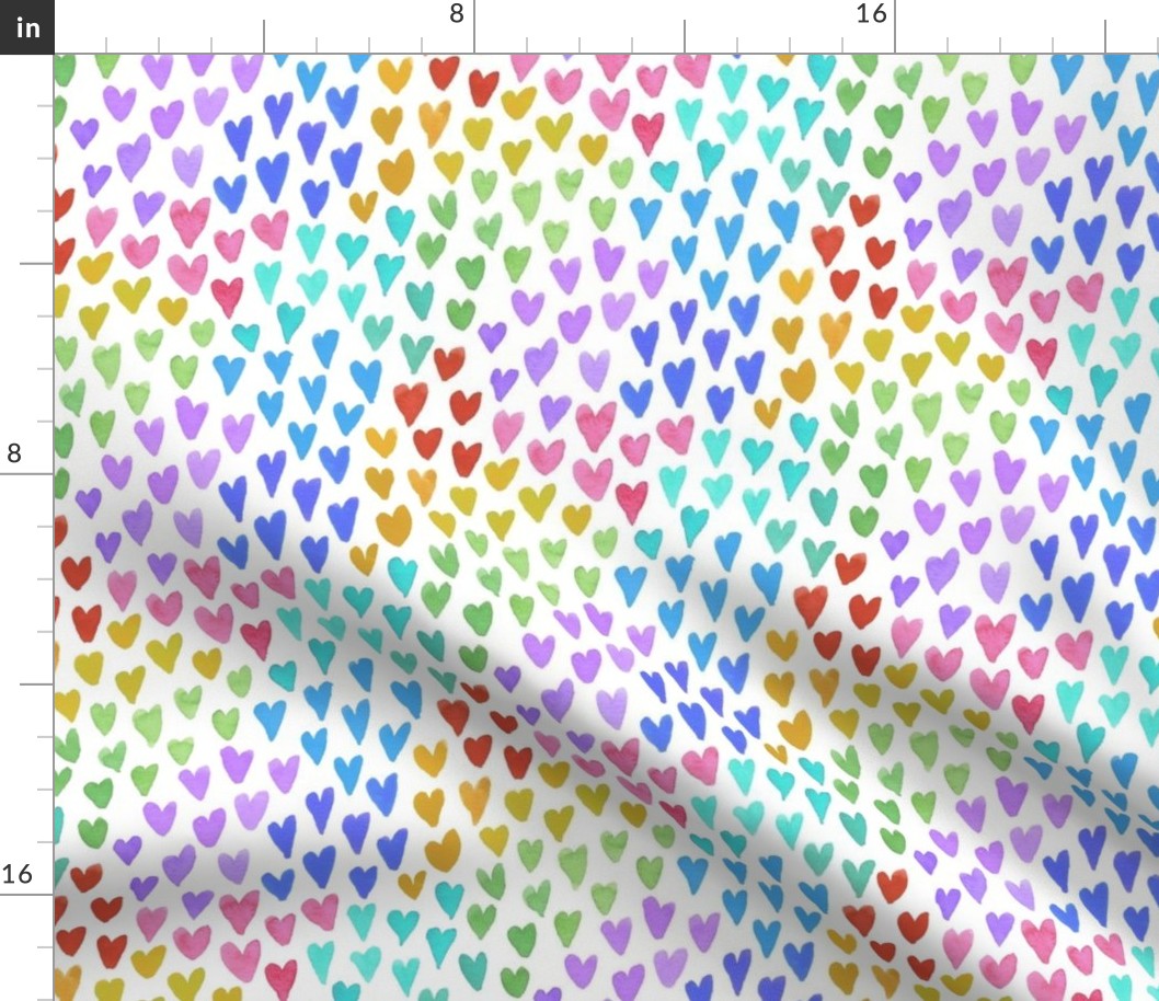 Rainbow confetti hearts on white