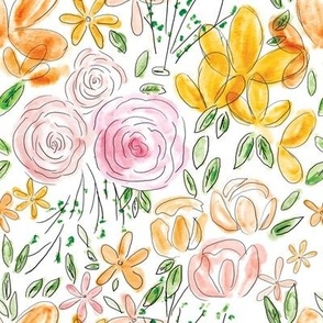 Watercolor Spring Floral 8x8