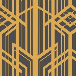 Art Deco Geometric Skyscrapers in Gold and Charcoal