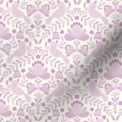 Damask and Birds pink