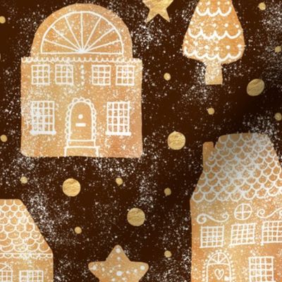 Gingerbread town houses on cocoa brown