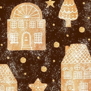 Gingerbread town houses on cocoa brown
