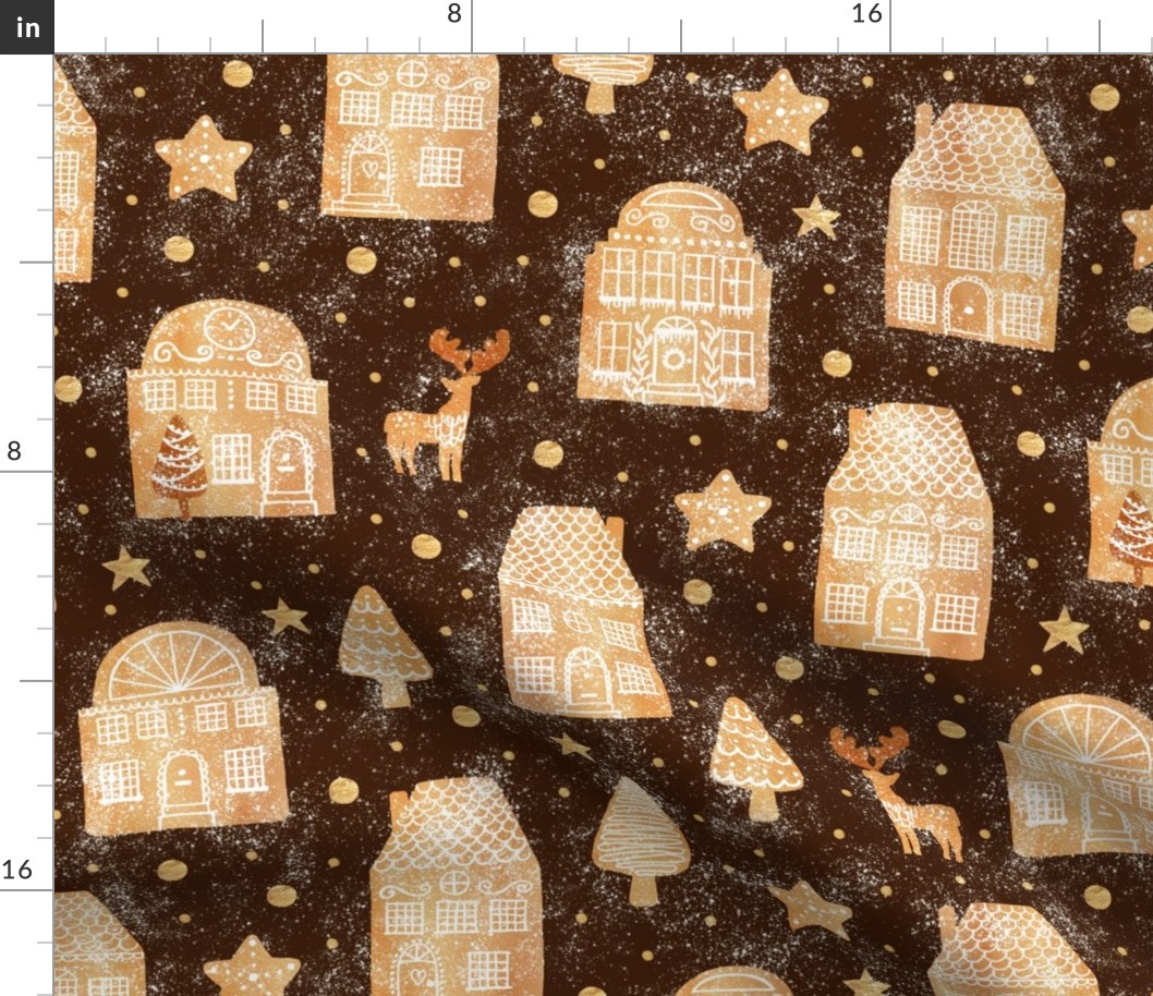 Gingerbread town houses on cocoa brown