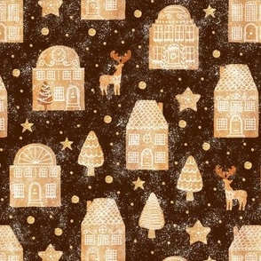 Gingerbread town houses on cocoa brown - small scale