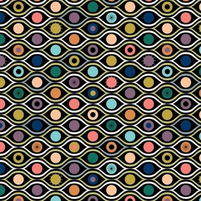 All eyes are on you - colorful repeating eyes on black - bold abstract - medium