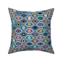 All eyes are on you - colorful repeating eyes on blue - bold abstract - medium