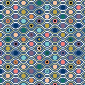 All eyes are on you - colorful repeating eyes on blue - bold abstract - medium