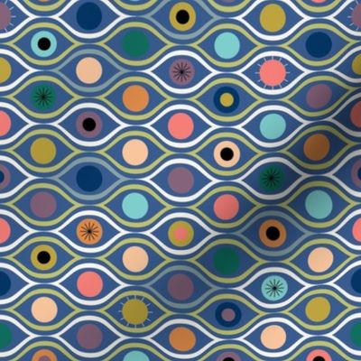 All eyes are on you - colorful repeating eyes on blue - bold abstract - small