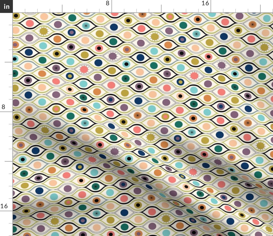 All eyes are on you - colorful repeating eyes on cream - bold abstract - small 