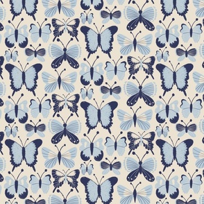 Butterflies collection in dark-blue and baby blue
