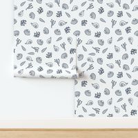 White Navy Blue Seashells Coastal Pattern