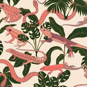 Jungle Amphibians and Plants on Cream