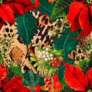 Christmas,poinsettia ,animal print ,festive,mistletoe,leopard ,pattern 