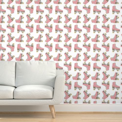 Pink Roller Skates on White Background | Spoonflower