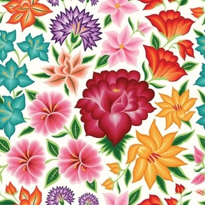 Floral embroidery style from Oaxaca and Chiapas. Beige background