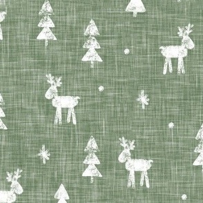 (2" scale) Christmas Reindeer - sage - winter forest - moose - C21