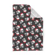 (2.5" scale) santa hat skulls on dark grey - C21