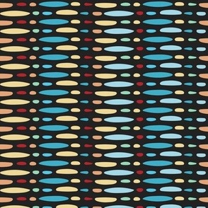 Pebble Run, Multi-color, blue, red, on black, Medium scale