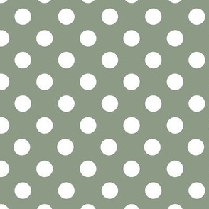 Large polka dots on  shade of green high park  8d9a86 benjamin moore 