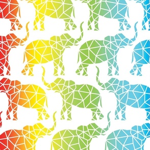 Polygon Rainbow Elephants White Background - Large Scale