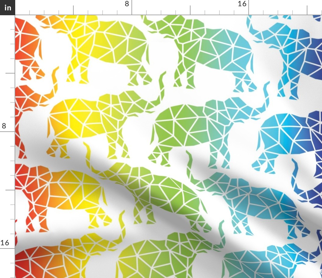 Polygon Rainbow Elephants White Background - Large Scale