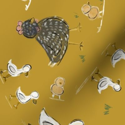 Tea Towel Chickens Mustard