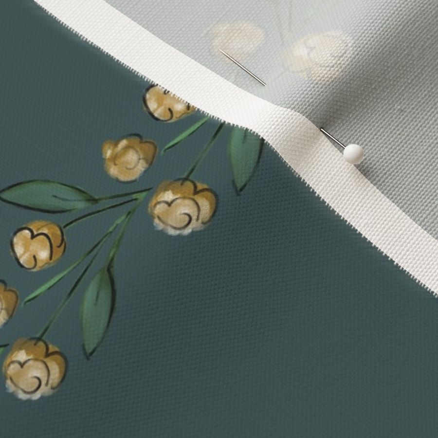 Tea Towel Teal and Mustard Floral Stripe