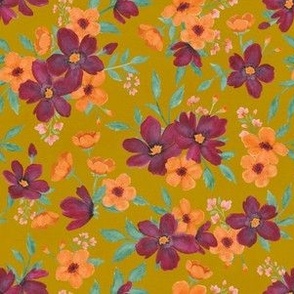 Ditzy Watercolor Autumn Florals in Mustard