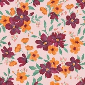 Ditzy Watercolor Autumn Florals in Pastel Pink