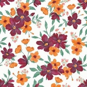 Ditzy Watercolor Autumn Florals in White