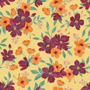 Ditzy Watercolor Autumn Florals in Yellow