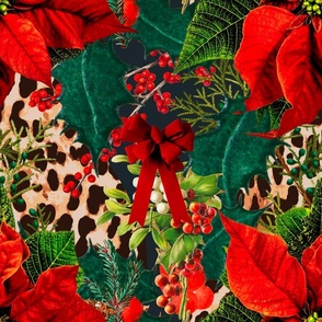 Christmas,poinsettia ,mistletoe,festive, animal print,leopard,cheetah pattern 
